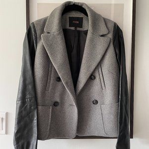 MAJE  WOOL JACKET with LEATHER sleeves.